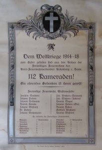 Gedenkblatt der Feuerwehr für die Teilnehmer des 1. Weltkrieges